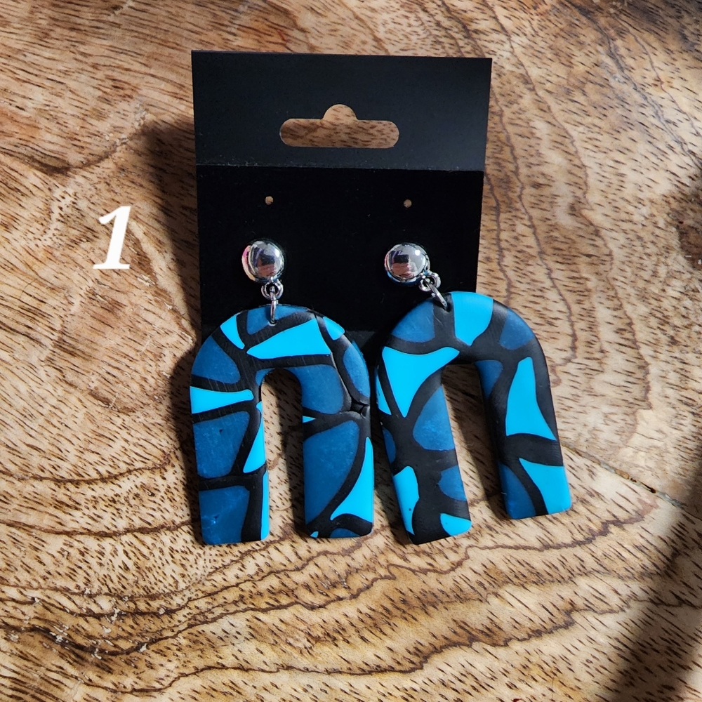 4 blue camo styles polymer clay earrings